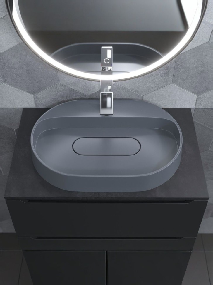 Раковина для ванной накладная 55 см, Uperwood Tanos Quartz, овальная, серая, бетон