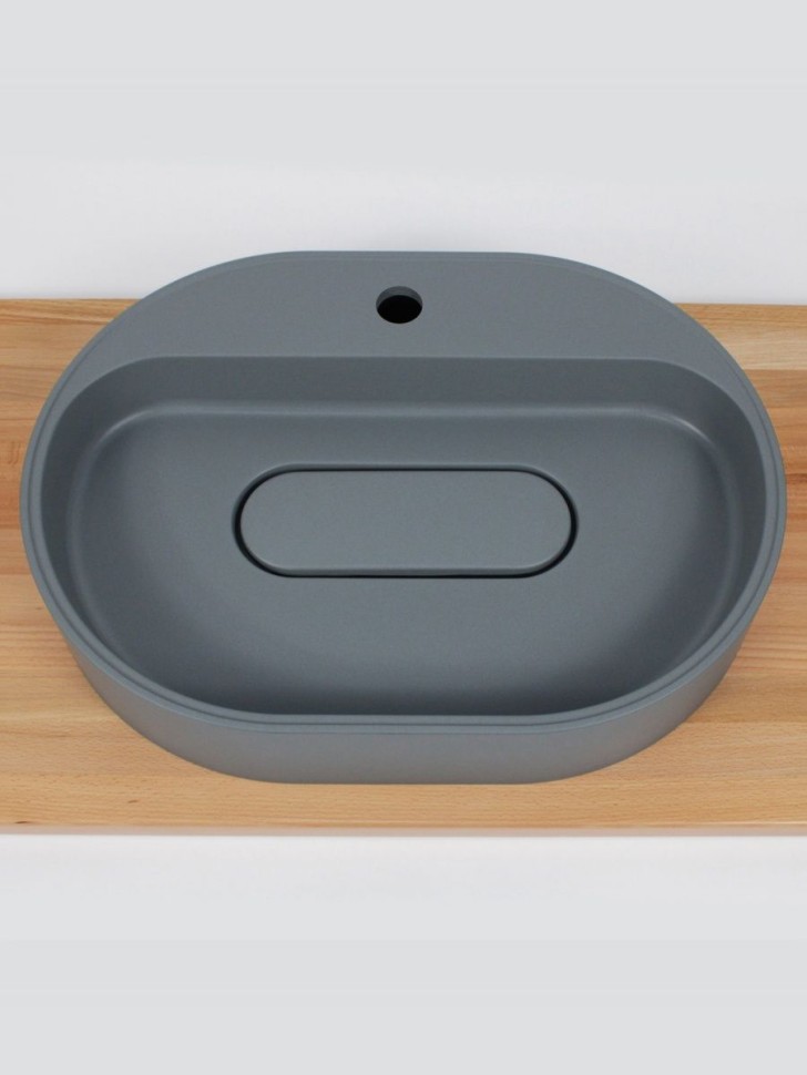 Раковина для ванной накладная 55 см, Uperwood Tanos Quartz, овальная, серая, бетон