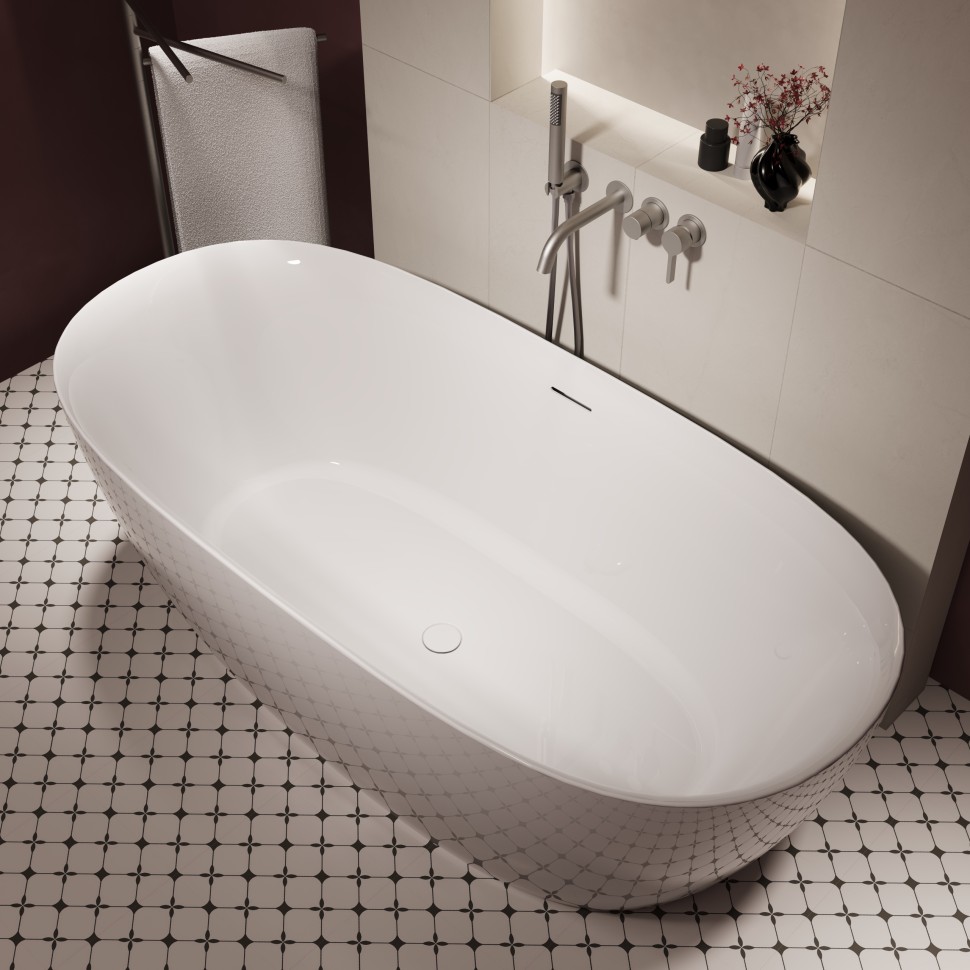 Ванна акриловая Vincea VBT-708-1700, 1700*800*585, цвет белый, щелевой перелив, слив белый