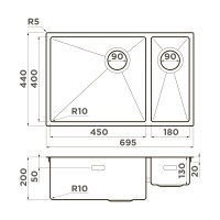 Кухонная мойка Omoikiri Taki 69-2-U/IF-L Side-LG нерж. сталь/светлое золото