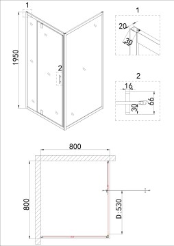 Душевое ограждение Niagara Nova NG-0280-08ВLACK (80х80х195) квадрат,черный,дверь распашная,стекло с рисунком,1 место