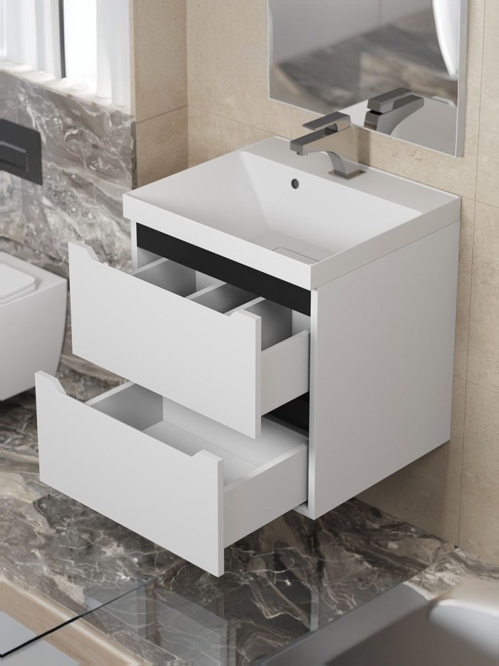 Тумба под раковину для ванной подвесная Uperwood Tanos NEW 50х45х50 см, белая/графит