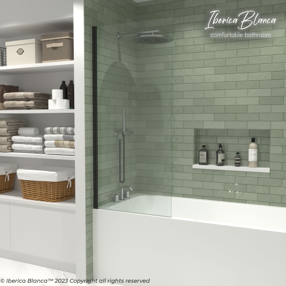 Шторка для ванны IBERICA BLANCA Mod.802 Wide Open поворотная прозрачное стекло/черный 70х150см (IB802.SB.150.70)