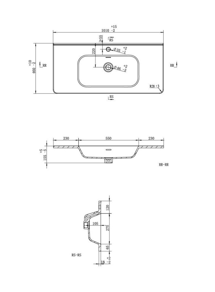 Раковина для ванной 100 см, Uperwood Monica, белая глянцевая