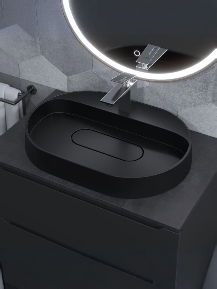 Раковина для ванной накладная 55 см, Uperwood Tanos Quartz, овальная, черная, уголь