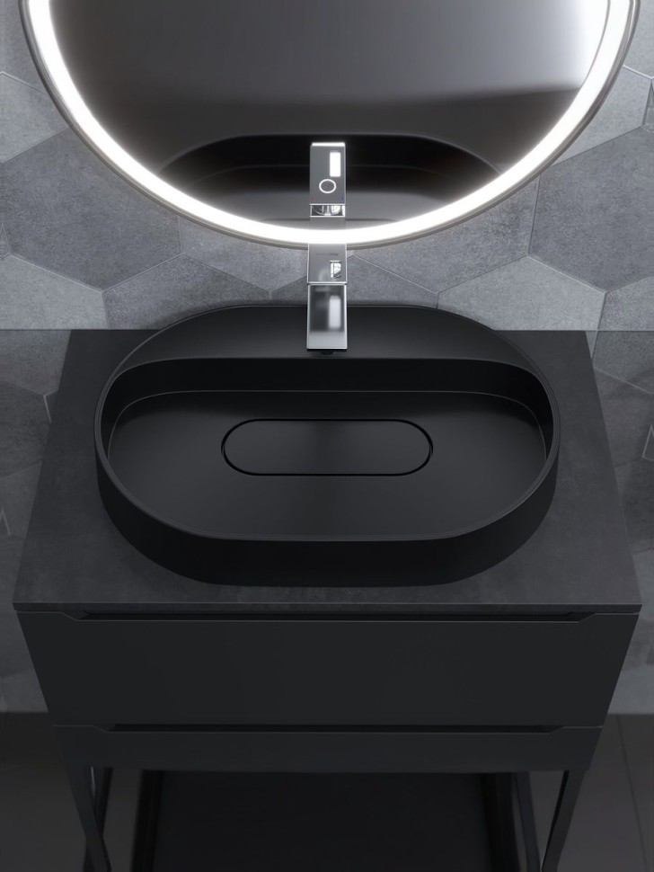 Раковина для ванной накладная 55 см, Uperwood Tanos Quartz, овальная, черная, уголь