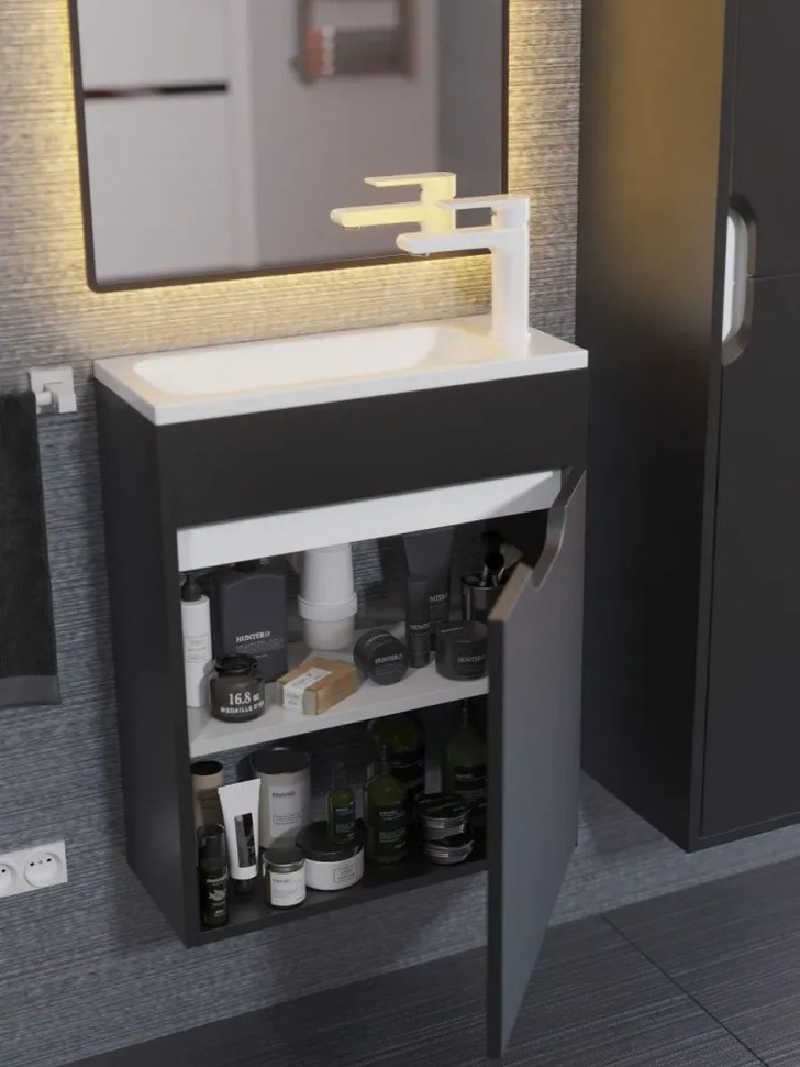 Тумба под раковину для ванной подвесная Uperwood Modul 50х21х60 см, чернаяатовая