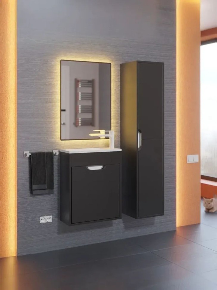 Тумба под раковину для ванной подвесная Uperwood Modul 50х21х60 см, чернаяатовая