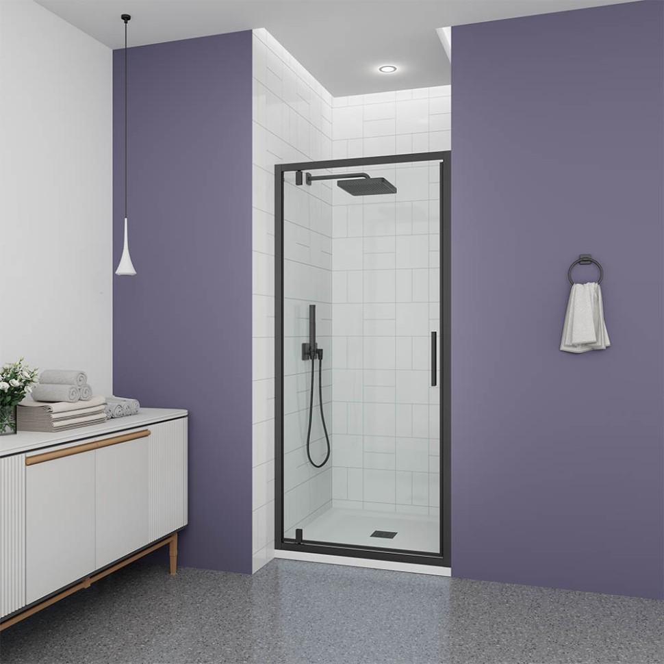 Душевая дверь Veconi Ottimo P30 B, 800x1900, черный матовый, стекло прозрачное