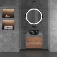 База под накладную раковину Mesa 600 подвесная, 1 выкатной/1 скрытый ящик soft close, T.Oak + Beton