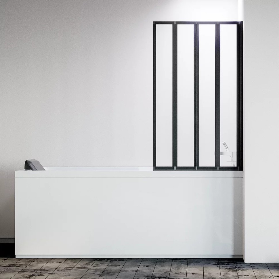 Шторка на ванну Veconi Palau PL-74BR, 900x1500, черный, стекло прозрачное