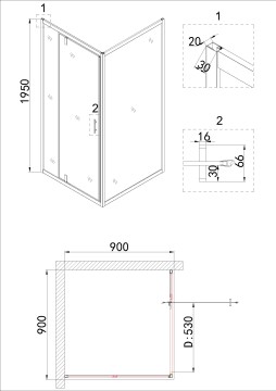 Душевое ограждение Niagara Nova NG-0290-08ВLACK (90х90х195) квадрат,черный,дверь распашная,стекло с рисунком,1 место