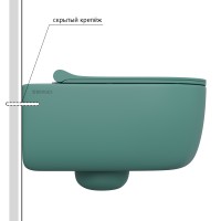 Унитаз BERGES подвесной EGO XL матовый темно-зеленый Rimless 54 см, сиденье дюропласт EGO XL Slim SO матовый темно-зеленый, микролифт, быстросъём