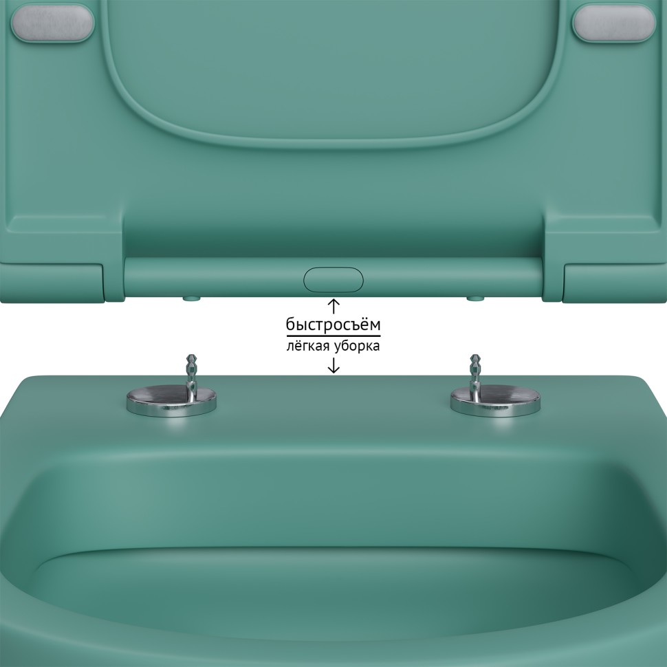 Унитаз BERGES подвесной EGO XL матовый темно-зеленый Rimless 54 см, сиденье дюропласт EGO XL Slim SO матовый темно-зеленый, микролифт, быстросъём
