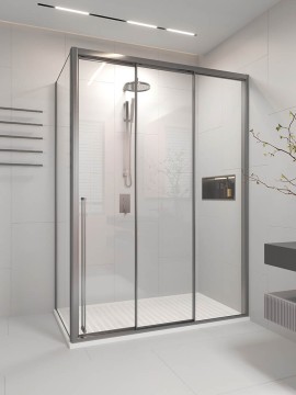 Душевой угол раздвижной Veconi Premium Ptato 300 SP GR-R, 1100х900x2000, брашированный графит, стекло прозрачное