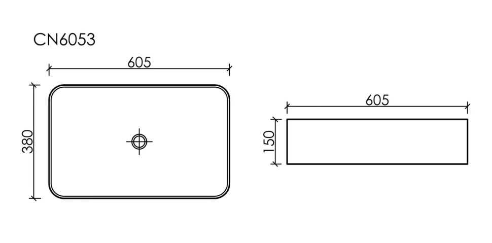 Умывальник чаша накладная прямоугольная (цвет Черный Матовый) Element 605x380x122мм