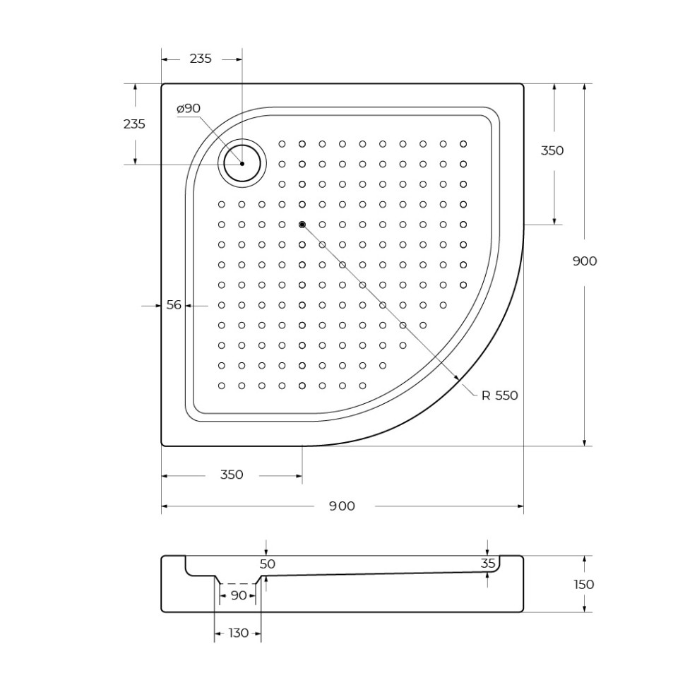 Акриловый поддон BelBagno TRAY-BB-R-90-550-15-W