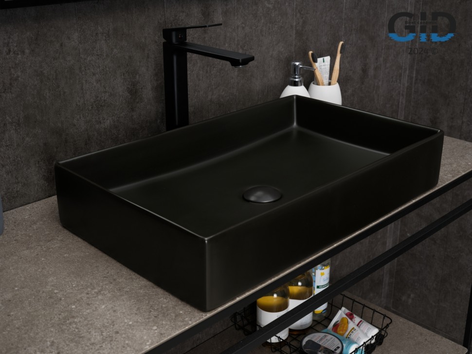 Раковина Gid Bm9496 53363 накладная черная матовая 60.5x37x11