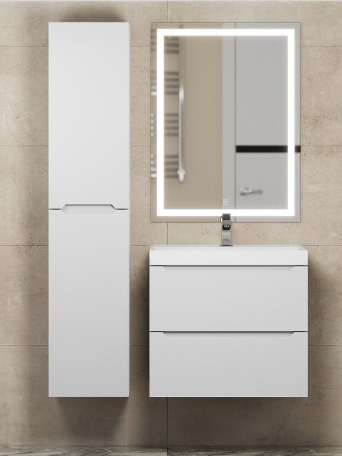 Шкаф-пенал для ванной Uperwood Tanos подвесной, 33х27х150 см, универсальный, белый матовый