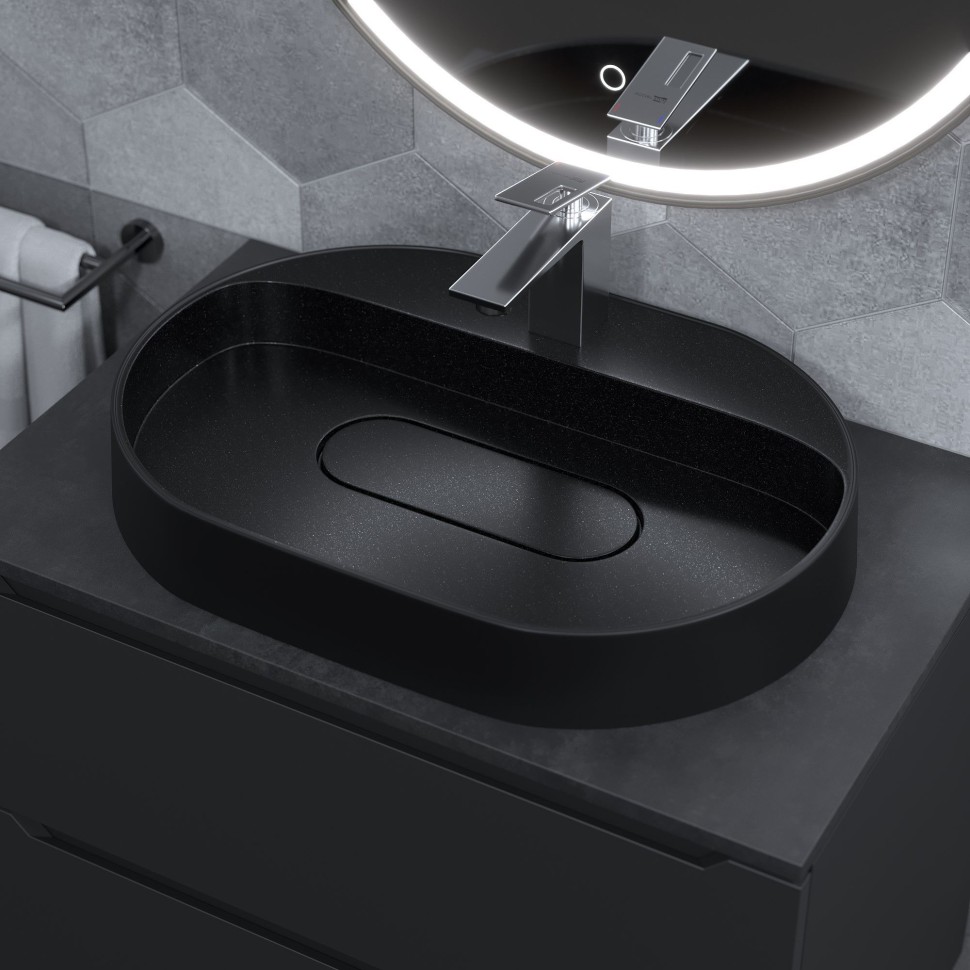 Раковина для ванной накладная 55 см, Uperwood Tanos Quartz, овальная, черная, космос