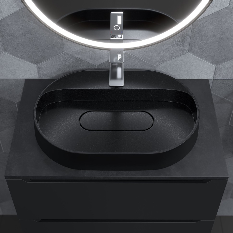 Раковина для ванной накладная 55 см, Uperwood Tanos Quartz, овальная, черная, космос