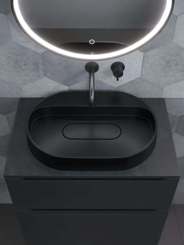 Раковина для ванной накладная 55 см, Uperwood Tanos Quartz, овальная, черная, космос