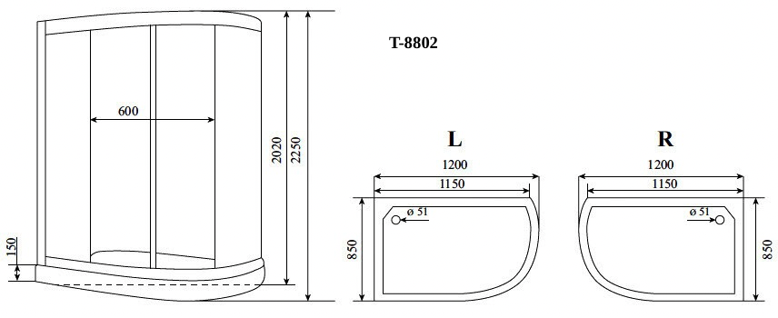 Timo Comfort T-8802R Fabric Glass душевая кабина 120*85*220