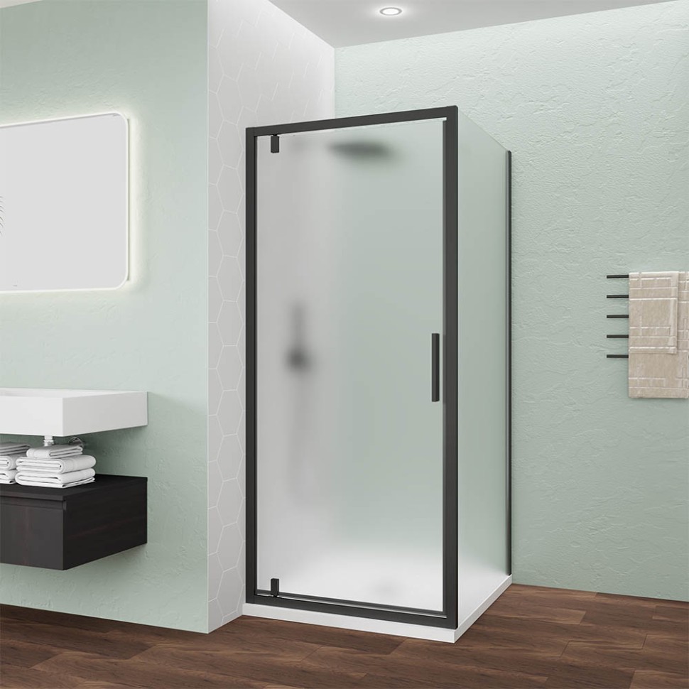 Душевой угол Veconi Ottimo P30SP B, 900х1000х1900 черный матовый, стекло матовое