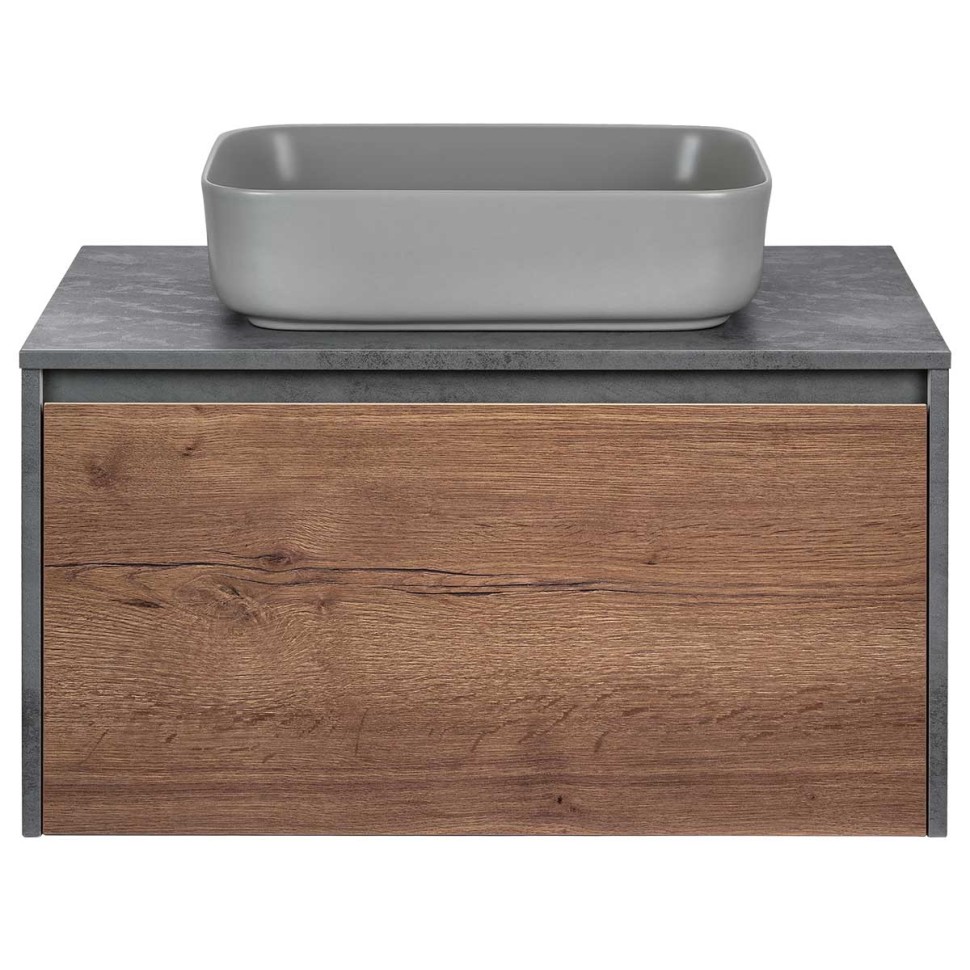 База под накладную раковину Mesa 800 подвесная, 1 выкатной/1 скрытый ящик soft close, T.Oak + Beton