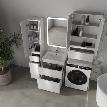 Тумба напольная STYLELINE "Атлантика 60", Люкс Плюс белый глянец с раковиной Атлантик 60