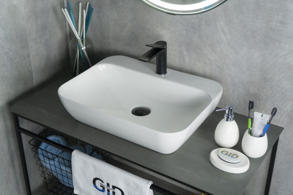 Раковина Gid N9047 51184 накладная белая 55x42x15