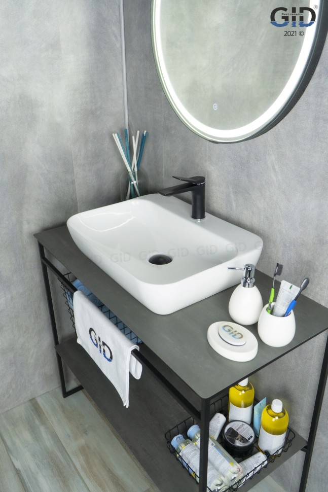 Раковина Gid N9047 51184 накладная белая 55x42x15