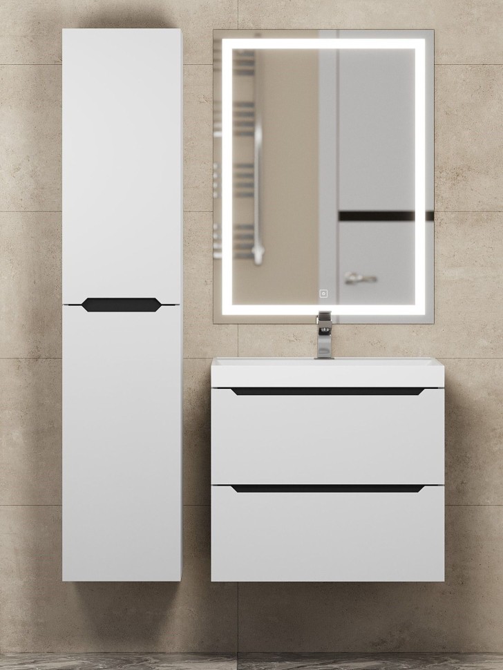 Шкаф-пенал для ванной Uperwood Tanos подвесной, 33х27х150 см, универсальный, белый/графит