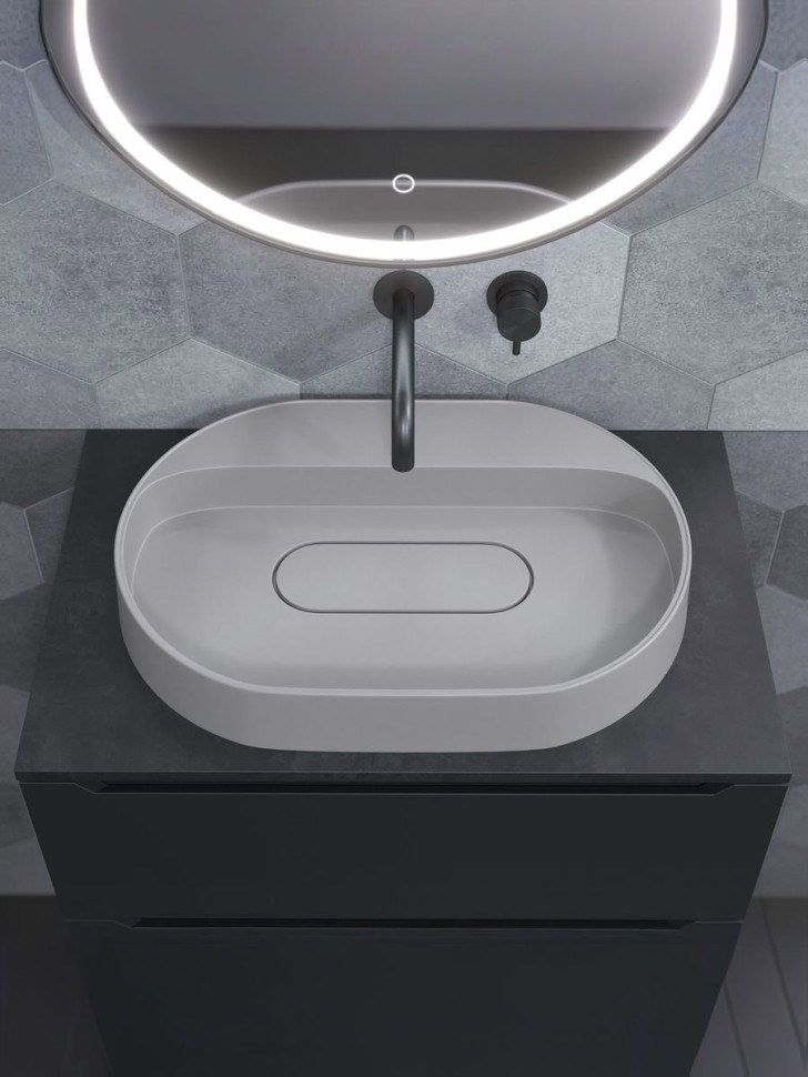 Раковина накладная овальная Uperwood Tanos Quartz 55 см, без отверстия для смесителя, белая, жасмин