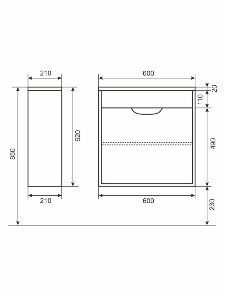 Тумба под раковину для ванной подвесная Uperwood Modul 60х21х60 см, белая/графит