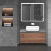 База под накладную раковину Mesa 1000 подвесная, 1 выкатной/1 скрытый ящик soft close, T.Oak + Beton