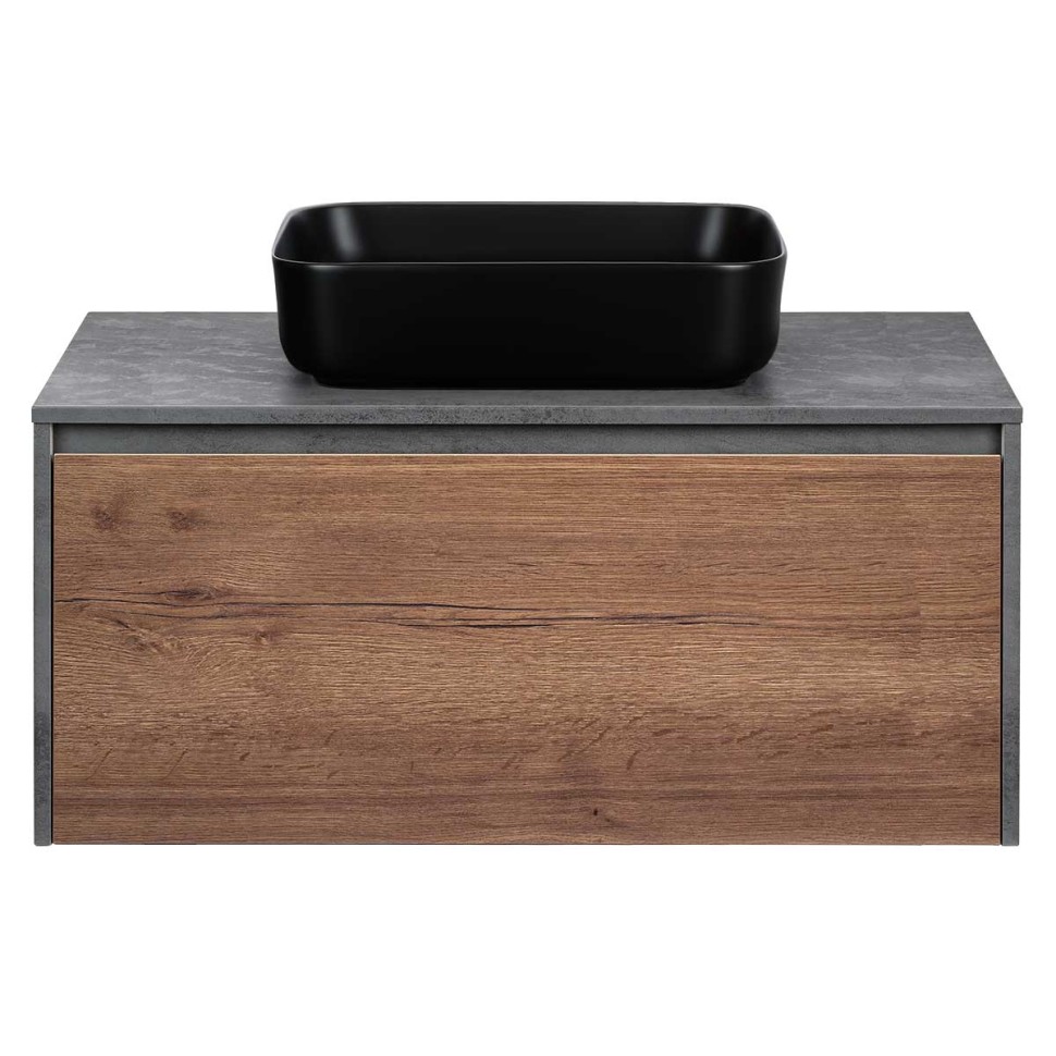 База под накладную раковину Mesa 1000 подвесная, 1 выкатной/1 скрытый ящик soft close, T.Oak + Beton