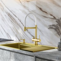 Смеситель Splenka для кухни со съемным гибким изливом, с магнитным фиксатором излива, с подключением фильтра питьевой воды S70.63.03 Золотой сатин
