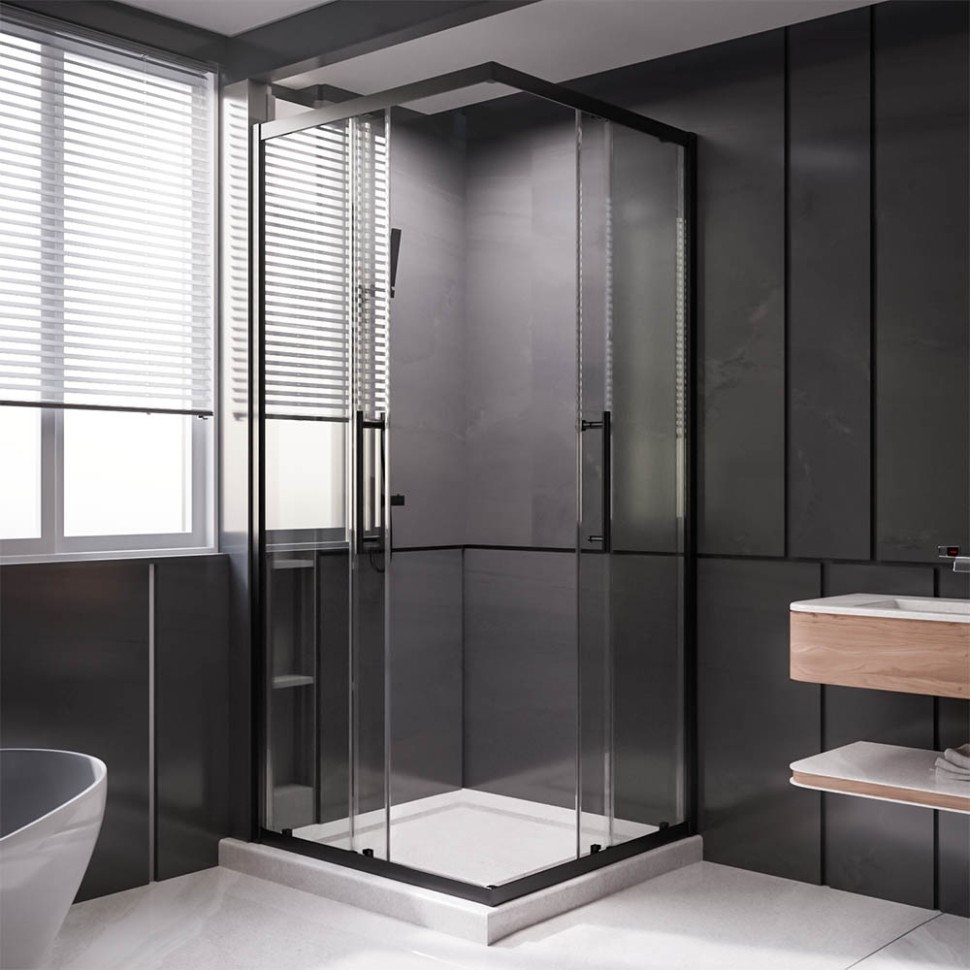 Душевой угол Veconi Premium Trento PTC-20B, 1200Х800x2000, черный матовый, стекло прозрачное