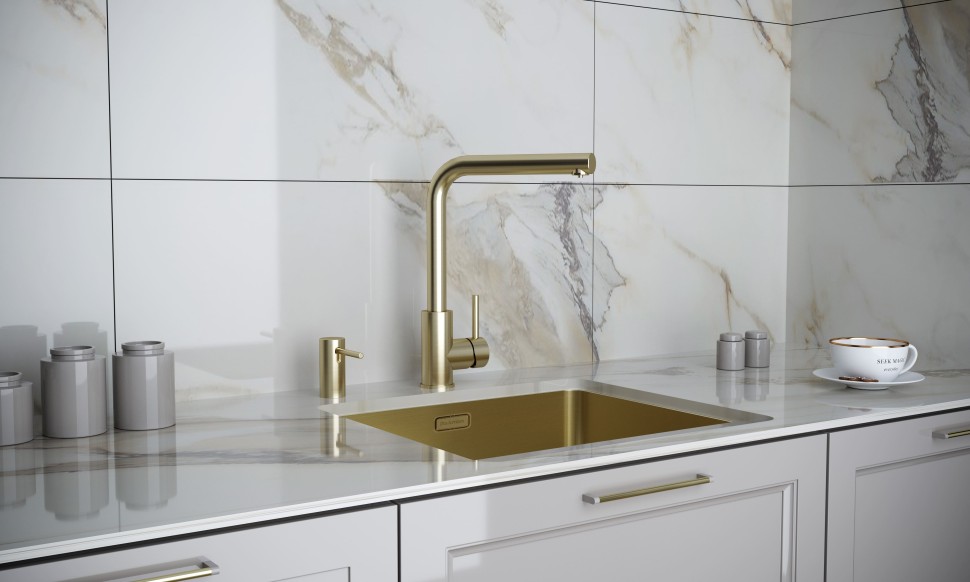 Смеситель для кухни TWIN, светлое золото, Tw213622-LG, Paulmark
