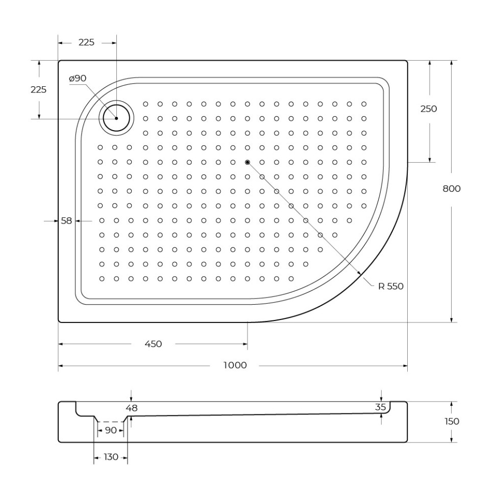 Акриловый поддон BelBagno TRAY-BB-RH-100/80-550-15-W-L