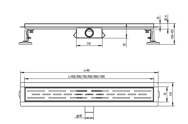 Трап для душа 70*600мм(поворот.сифон 360°) R652.60.06