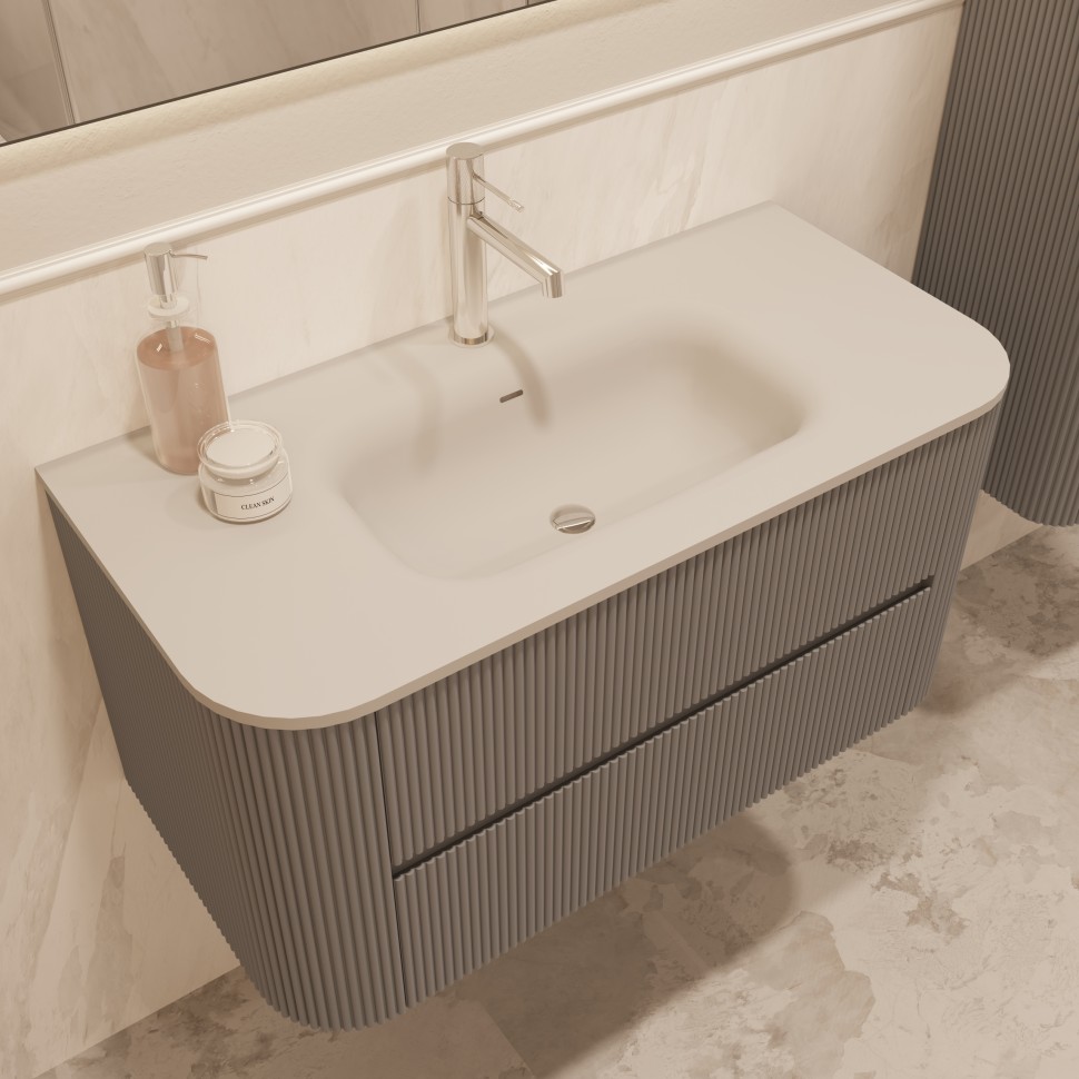 База под раковину Vincea  Alto 1000 подвесная, 2 выкатных ящика soft close, светло-серый матовый