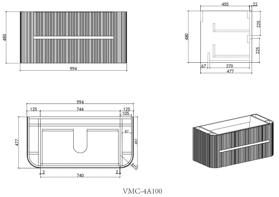 База под раковину Vincea  Alto 1000 подвесная, 2 выкатных ящика soft close, светло-серый матовый