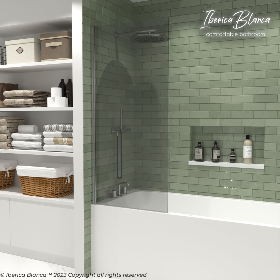 Шторка для ванны IBERICA BLANCA Mod.802 Wide Open поворотная тонированное стекло/хром 70х150см (IB802.TC.150.70)