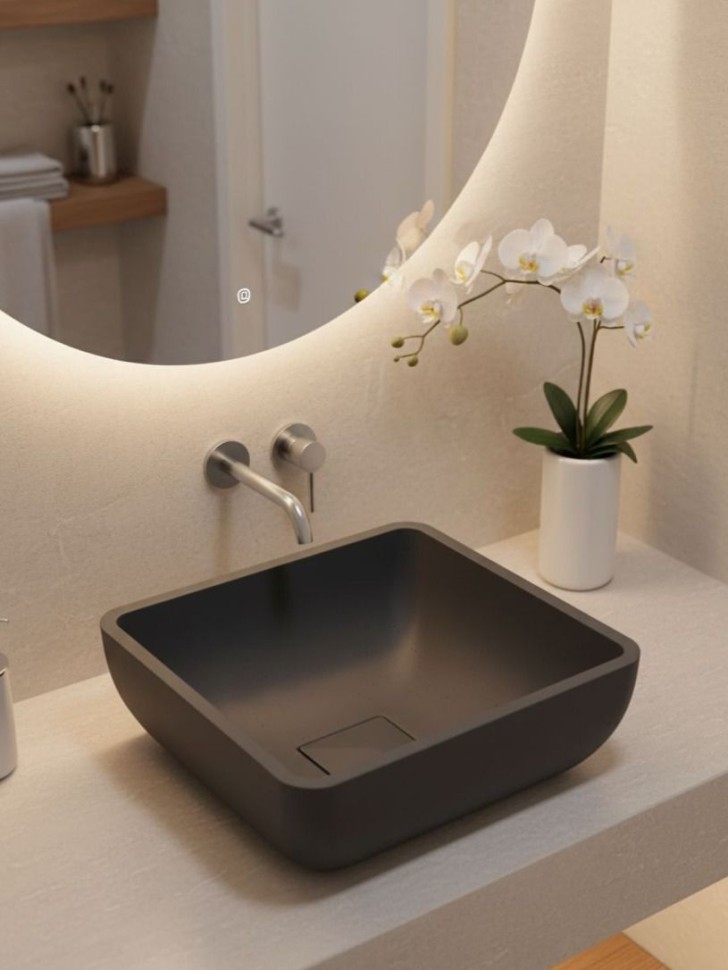 Раковина для ванной накладная Uperwood Florida квадратная, бетон, цвет графит