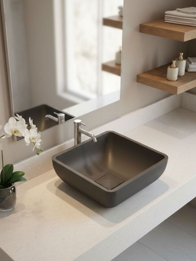 Раковина для ванной накладная Uperwood Florida квадратная, бетон, цвет графит