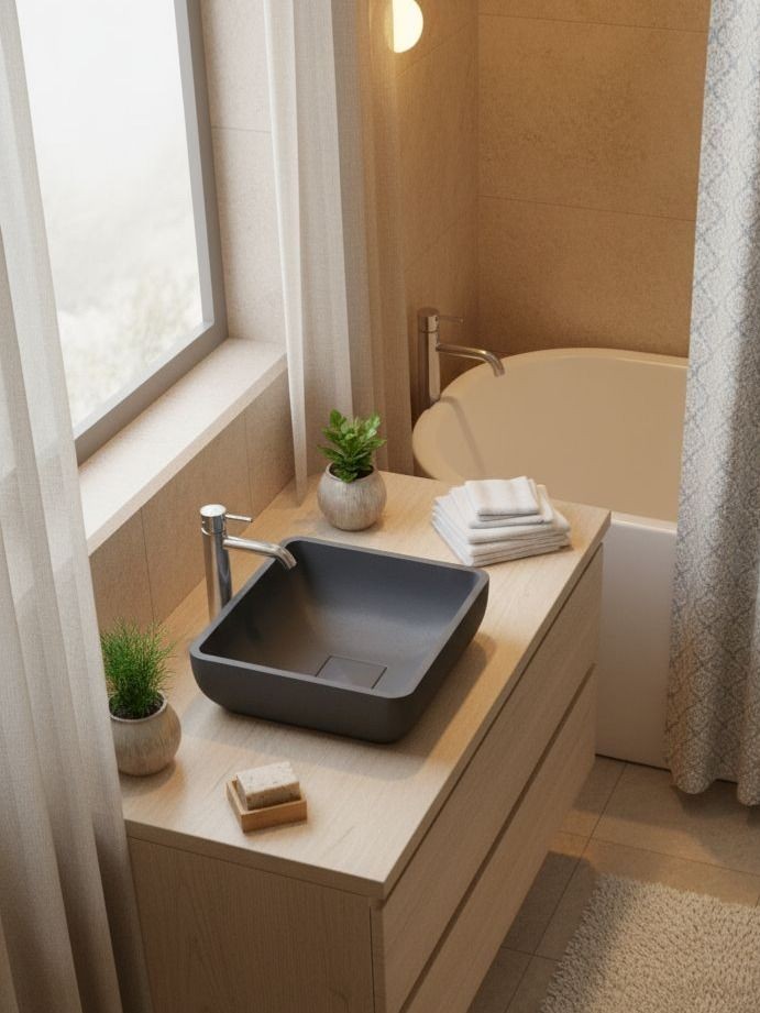 Раковина для ванной накладная Uperwood Florida квадратная, бетон, цвет графит