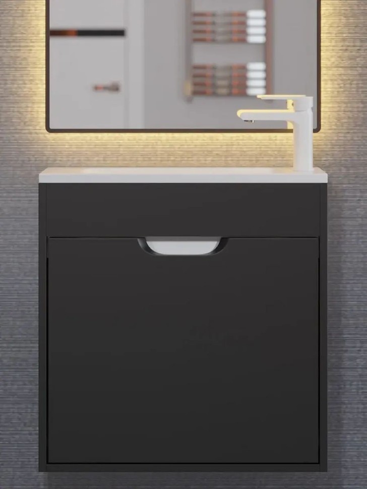 Тумба под раковину для ванной подвесная Uperwood Modul 60х21х60 см, чернаяатовая