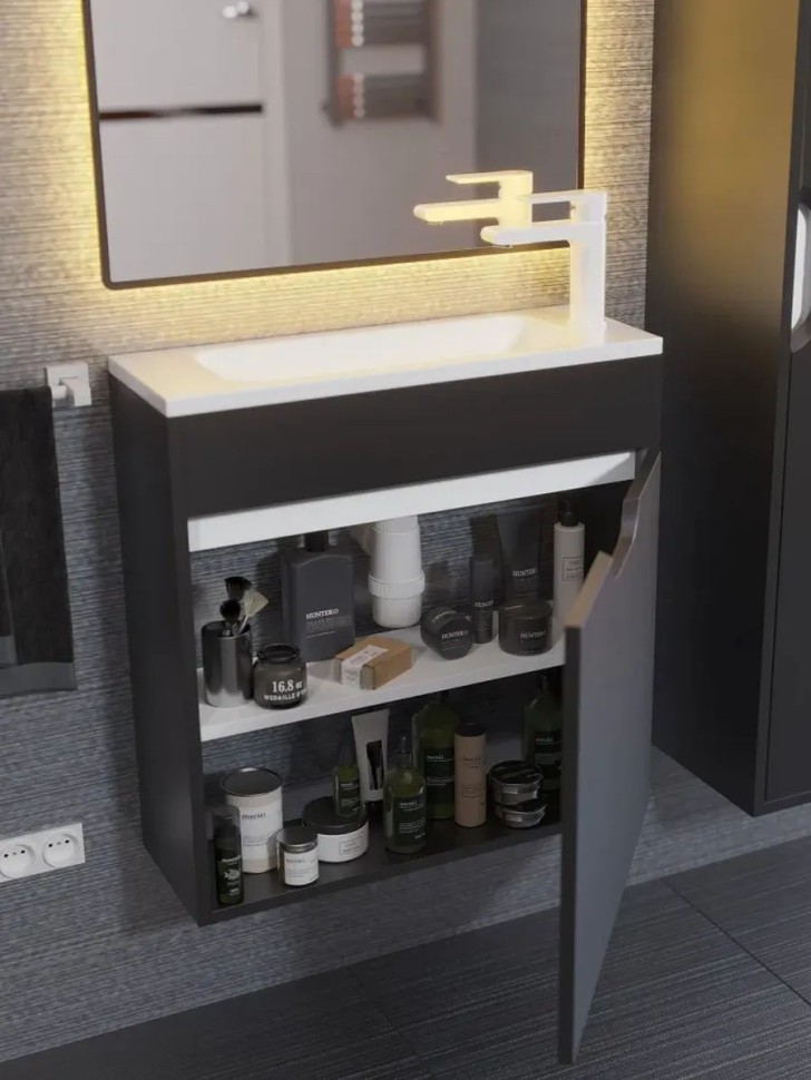 Тумба под раковину для ванной подвесная Uperwood Modul 60х21х60 см, чернаяатовая